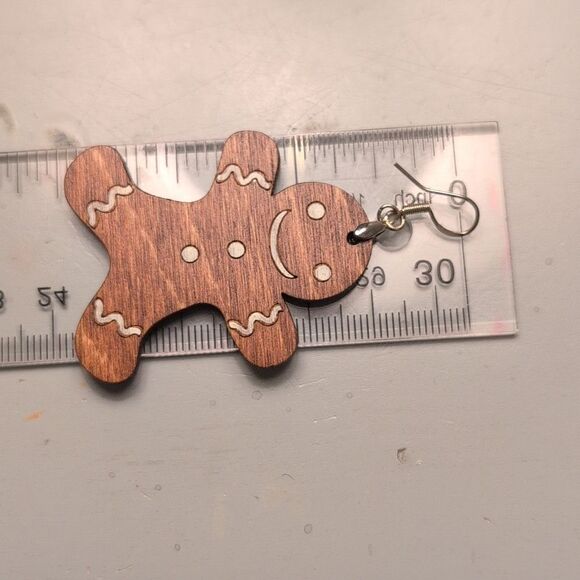 Gingerbread Wooden Drop Pierced Earrings - Picture 8 of 9